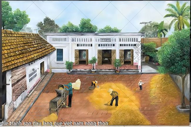 file tranh son dau lang que viet nam nong thon